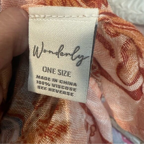 Wonderly Boho Viscose Swim Cover-Up One Size Peach Floral Paisley Kimono Chic - Picture 9 of 11